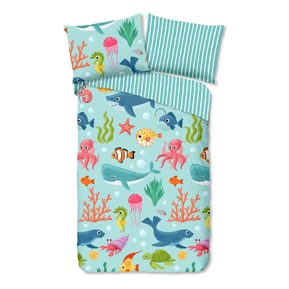 Kék egyszemélyes pamut gyerek ágyneműhuzat 140x200 cm Ocean – Good Morning