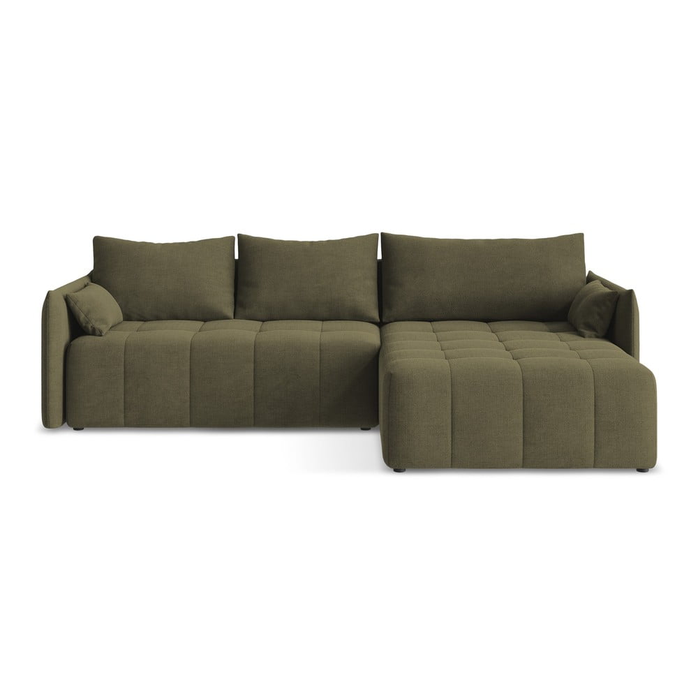 Khaki kinyitható-tárolóhelyes sarokkanapé (jobb oldali-heverő résszel) Moku – Makamii