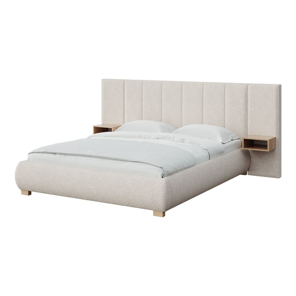 Krémszínű kárpitozott franciaágy ágyráccsal 140x200 cm Fioro – MESONICA