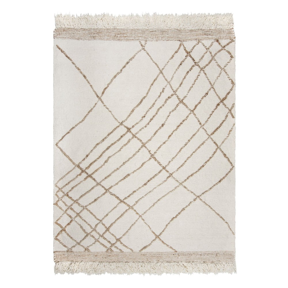 Krémszínű kézi szövésű gyapjúkeverék szőnyeg 200x300 cm Astera Linear – Flair Rugs