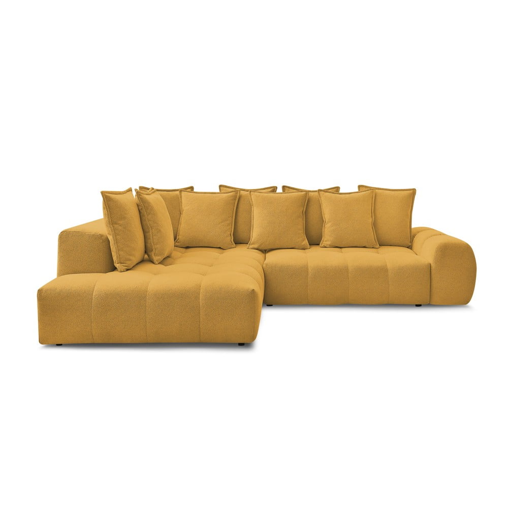 Mustársárga zsenília kinyitható-tárolóhelyes sarokkanapé (bal oldali-L alakú) Everest – Bobochic Paris