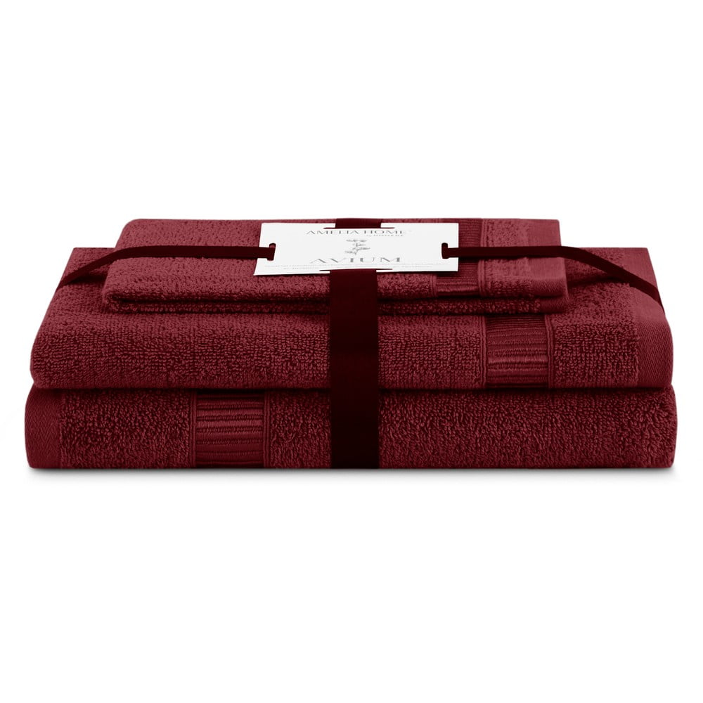 Piros frottír pamut törölköző és fürdőlepedő készlet 3 db-os Avium – Restilo