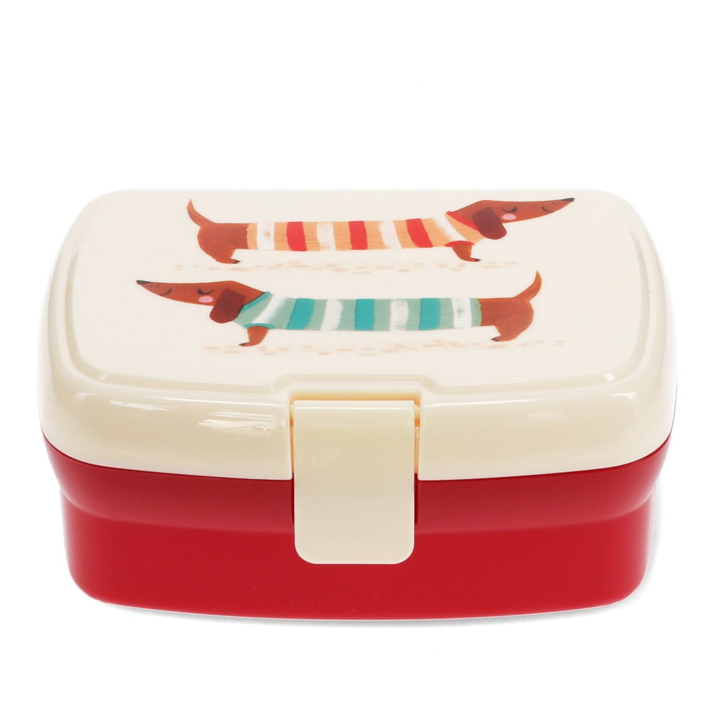Piros-krémszínű gyerek uzsonnás doboz Sausage Dog – Rex London