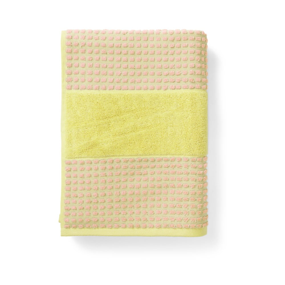 Sárga-rózsaszín frottír bio pamut fürdőlepedő 70x140 cm Check – JUNA