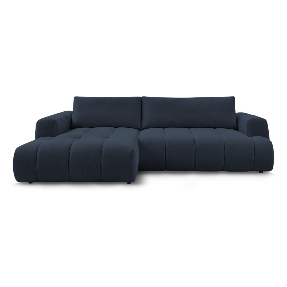 Sötétkék kinyitható-tárolóhelyes sarokkanapé (bal oldali-heverő résszel) Fuji – Bobochic Paris