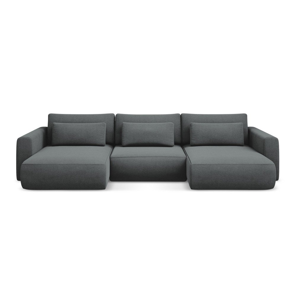 Sötétszürke kinyitható-tárolóhelyes (U alakú) sarokkanapé Kapua – Makamii