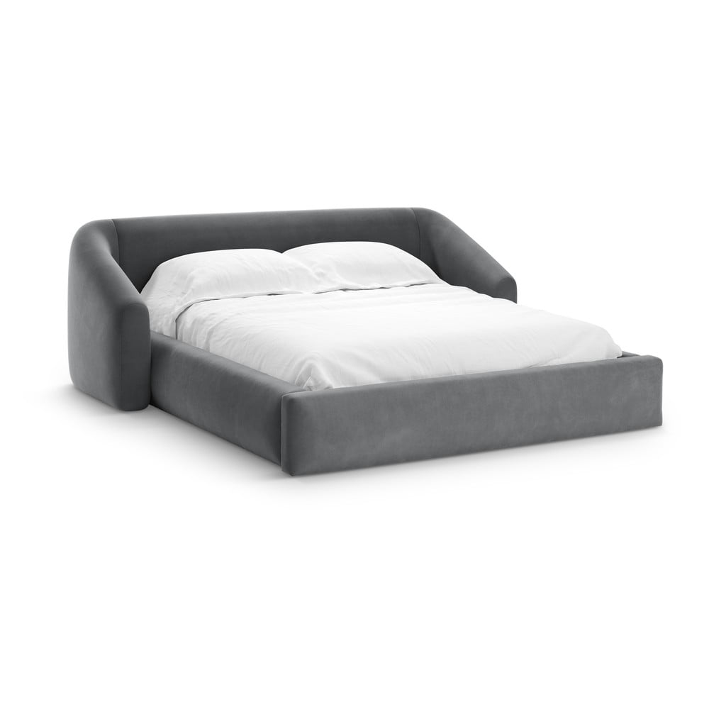 Szürke kárpitozott ágyneműtartós franciaágy ágyráccsal 140x200 cm Campi – Cosmopolitan Design