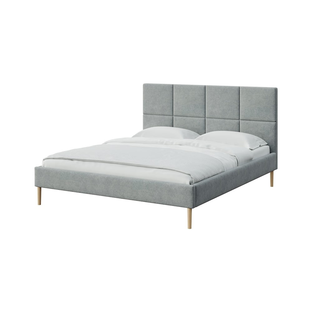 Szürke kárpitozott franciaágy ágyráccsal 140x200 cm Alano – MESONICA