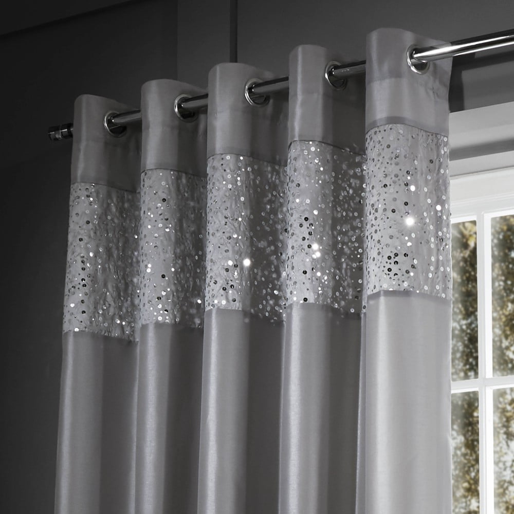 Szürke mikroszatén függöny szett 2 db-os 168x137 cm Glitzy Sequin – Catherine Lansfield