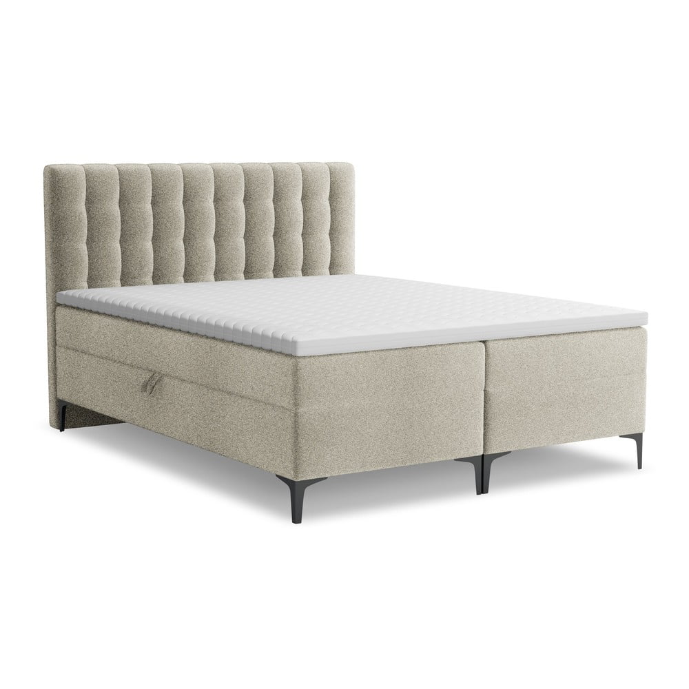 Szürkésbarna ágyneműtartós boxspring ágy 140x200 cm Puhala – Makamii