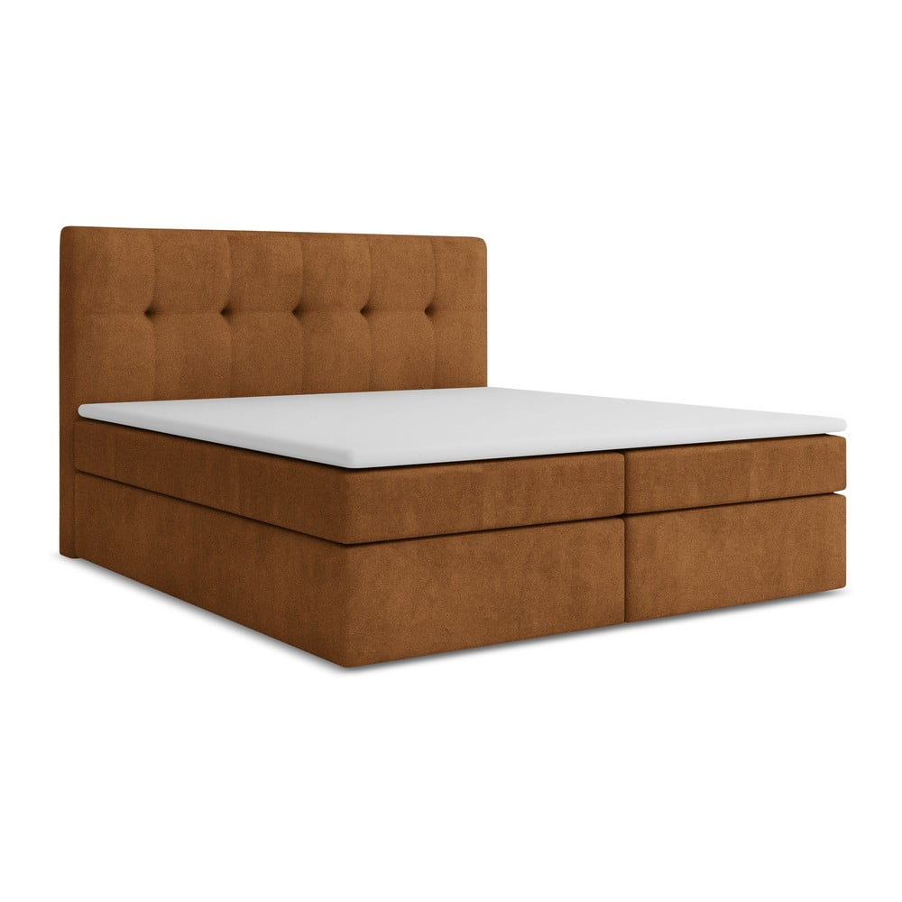 Terrakotta színű ágyneműtartós boxspring ágy 160x200 cm Palta – Makamii