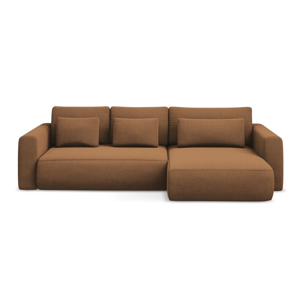 Terrakotta színű kinyitható-tárolóhelyes sarokkanapé (jobb oldali-heverő résszel) Kapua – Makamii