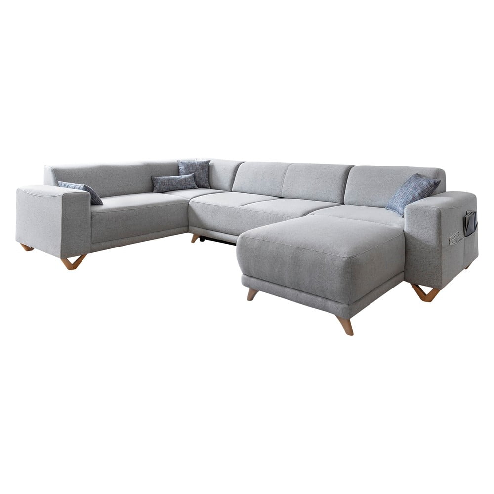 Világosszürke kinyitható-tárolóhelyes sarokkanapé (bal oldali-U alakú) Classy Sophie – Miuform