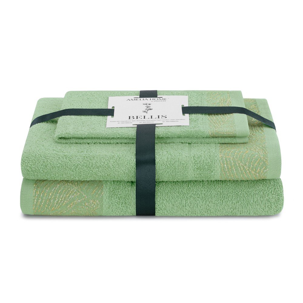 Világoszöld frottír pamut törölköző és fürdőlepedő készlet 3 db-os Bellis – Restilo