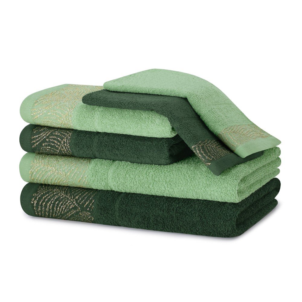 Zöld frottír pamut törölköző és fürdőlepedő készlet 6 db-os Bellis – Restilo