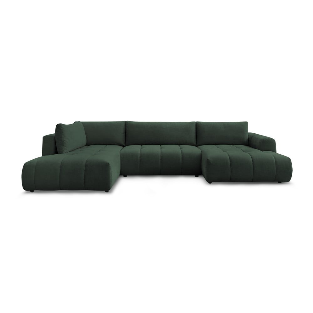 Zöld kinyitható-tárolóhelyes sarokkanapé (bal oldali-U alakú) Fuji – Bobochic Paris