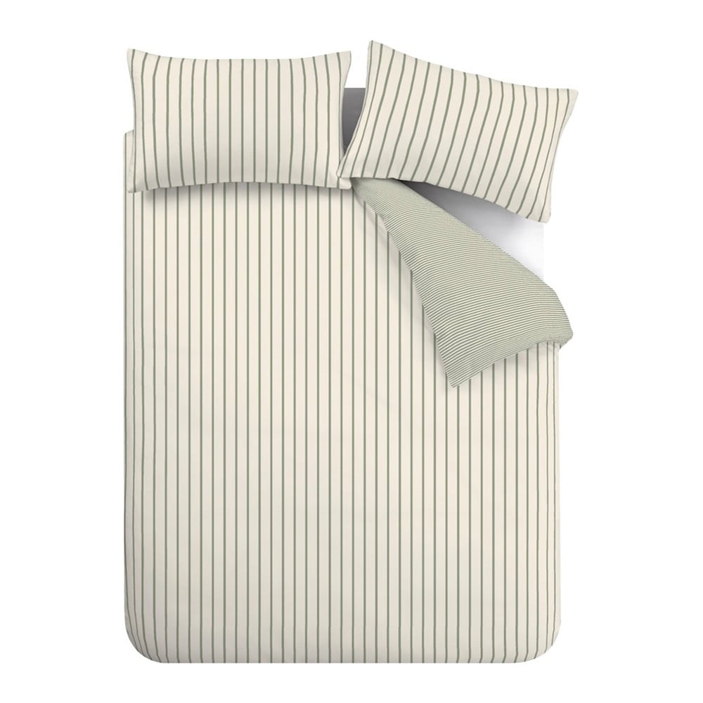 Zöld-krémszínű kétszemélyes-hosszabbított pamut ágyneműhuzat 230x220 cm Hampton Stripe – Bianca
