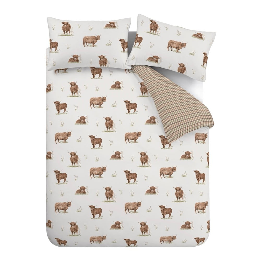 Barna-bézs egyszemélyes ágyneműhuzat 135x200 cm Angus Highland Cow – Catherine Lansfield