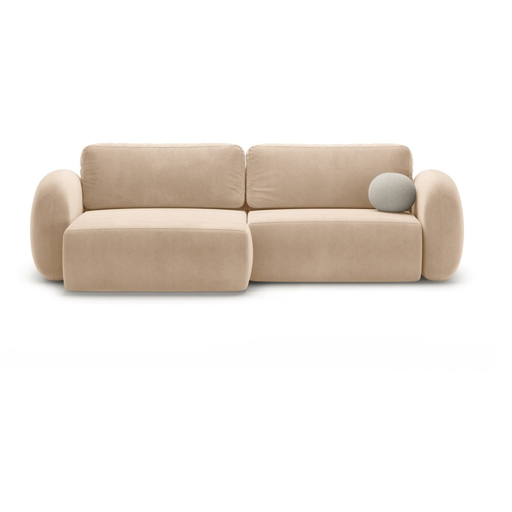 Bézs bársony kinyitható-tárolóhelyes sarokkanapé Tonale – Cosmopolitan Design
