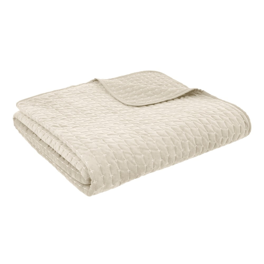 Bézs bársony steppelt ágytakaró 240x260 cm Attica Velvet Embroidered – Bianca