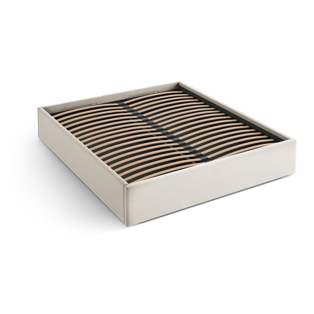 Bézs kárpitozott ágyneműtartós-ágytámla nélkül franciaágy ágyráccsal 160x200 cm Susan – Micadoni