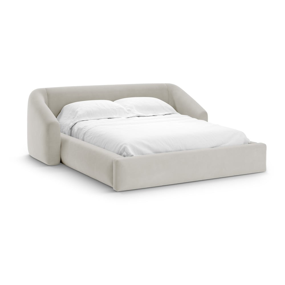 Bézs kárpitozott ágyneműtartós franciaágy ágyráccsal 160x200 cm Campi – Cosmopolitan Design