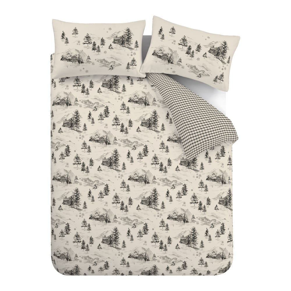 Bézs kétszemélyes-hosszabbított flanel ágyneműhuzat 230x220 cm Alpine Vilage – Catherine Lansfield