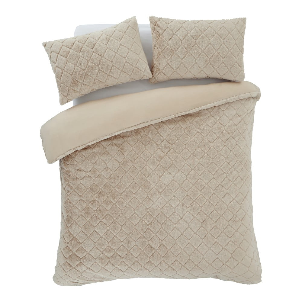 Bézs kétszemélyes-hosszabbított mikroplüss ágyneműhuzat 230x220 cm Cosy Diamond – Catherine Lansfield