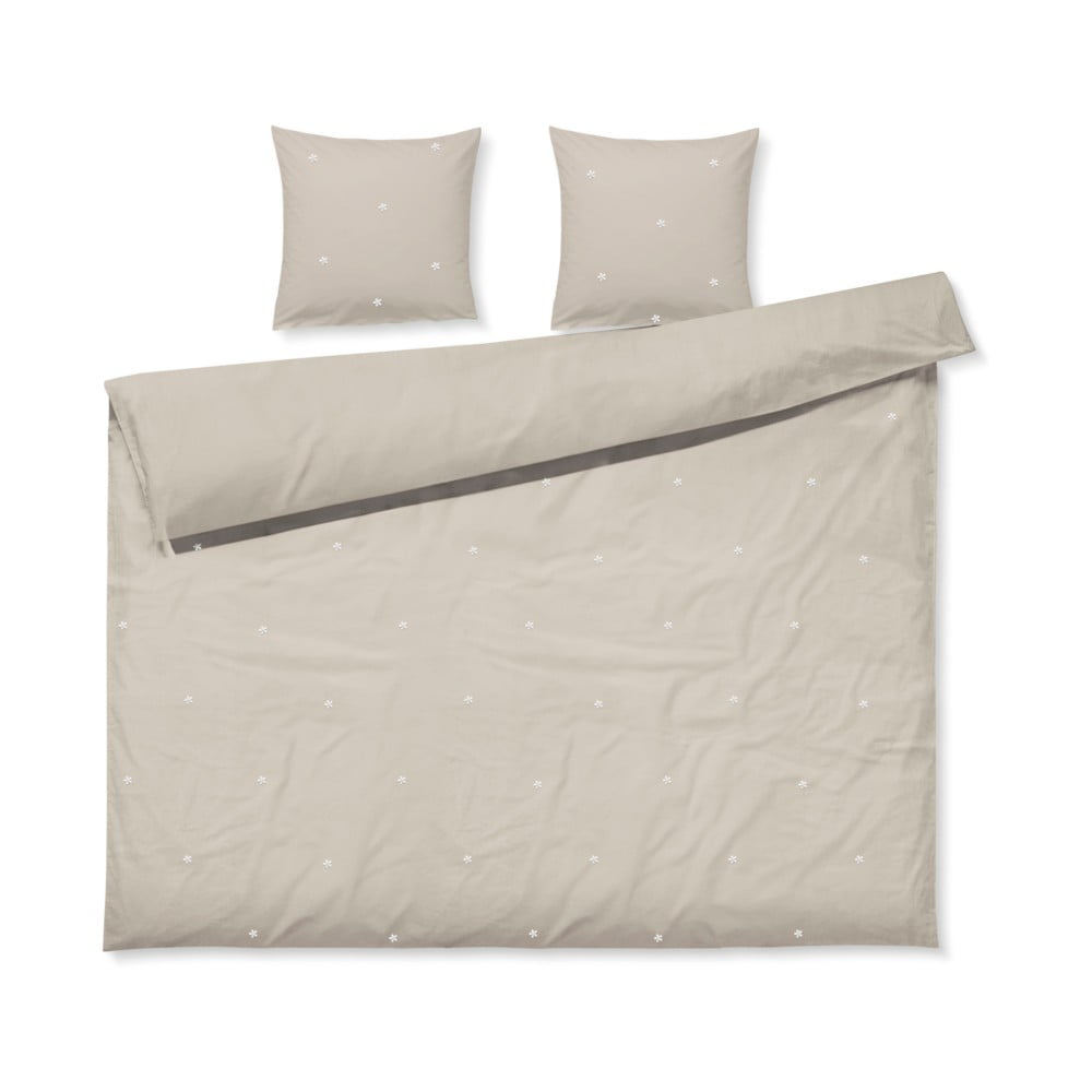 Bézs kétszemélyes hosszabbított pamut-perkál ágyneműhuzat 200x220 cm Daisy – JUNA