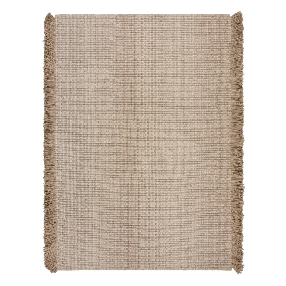 Bézs kézi szövésű gyapjúkeverék szőnyeg 160x230 cm Rene Fringed Ribbed – Flair Rugs