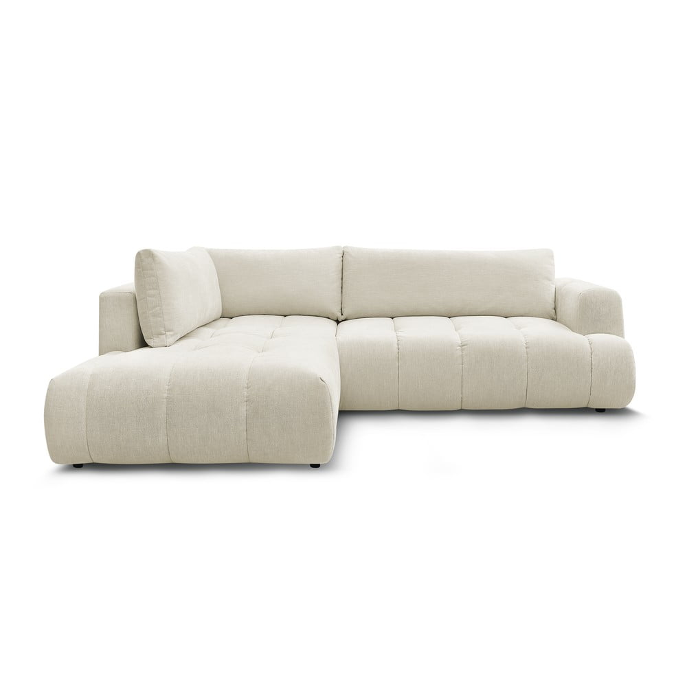 Bézs kinyitható-tárolóhelyes sarokkanapé (bal oldali-L alakú) Fuji – Bobochic Paris