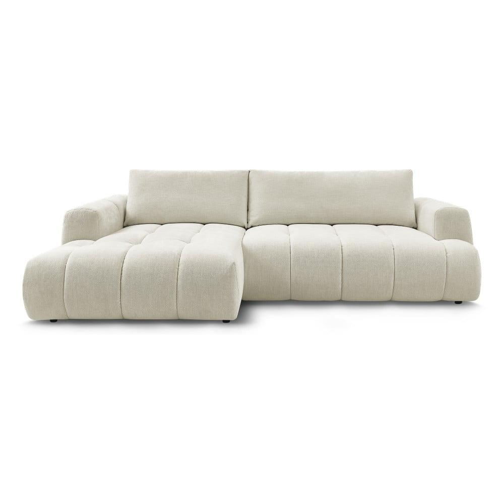 Bézs kinyitható-tárolóhelyes sarokkanapé (bal oldali-heverő résszel) Fuji – Bobochic Paris