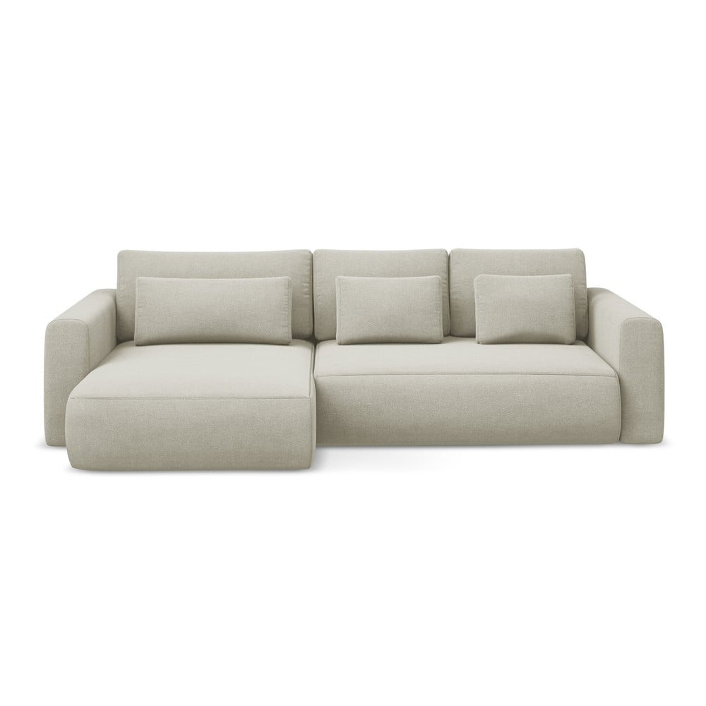 Bézs kinyitható-tárolóhelyes sarokkanapé (bal oldali-heverő résszel) Kapua – Makamii