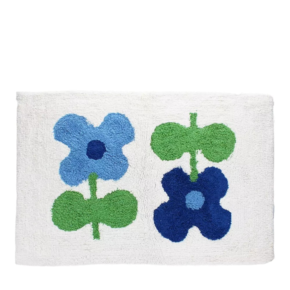 Fehér-kék fürdőszobai kilépő 50x80 cm Blue Flowers – Rex London