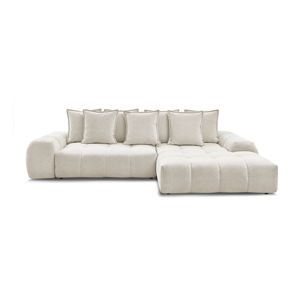 Fehér zsenília kinyitható-tárolóhelyes sarokkanapé (jobb oldali-heverő résszel) Everest – Bobochic Paris