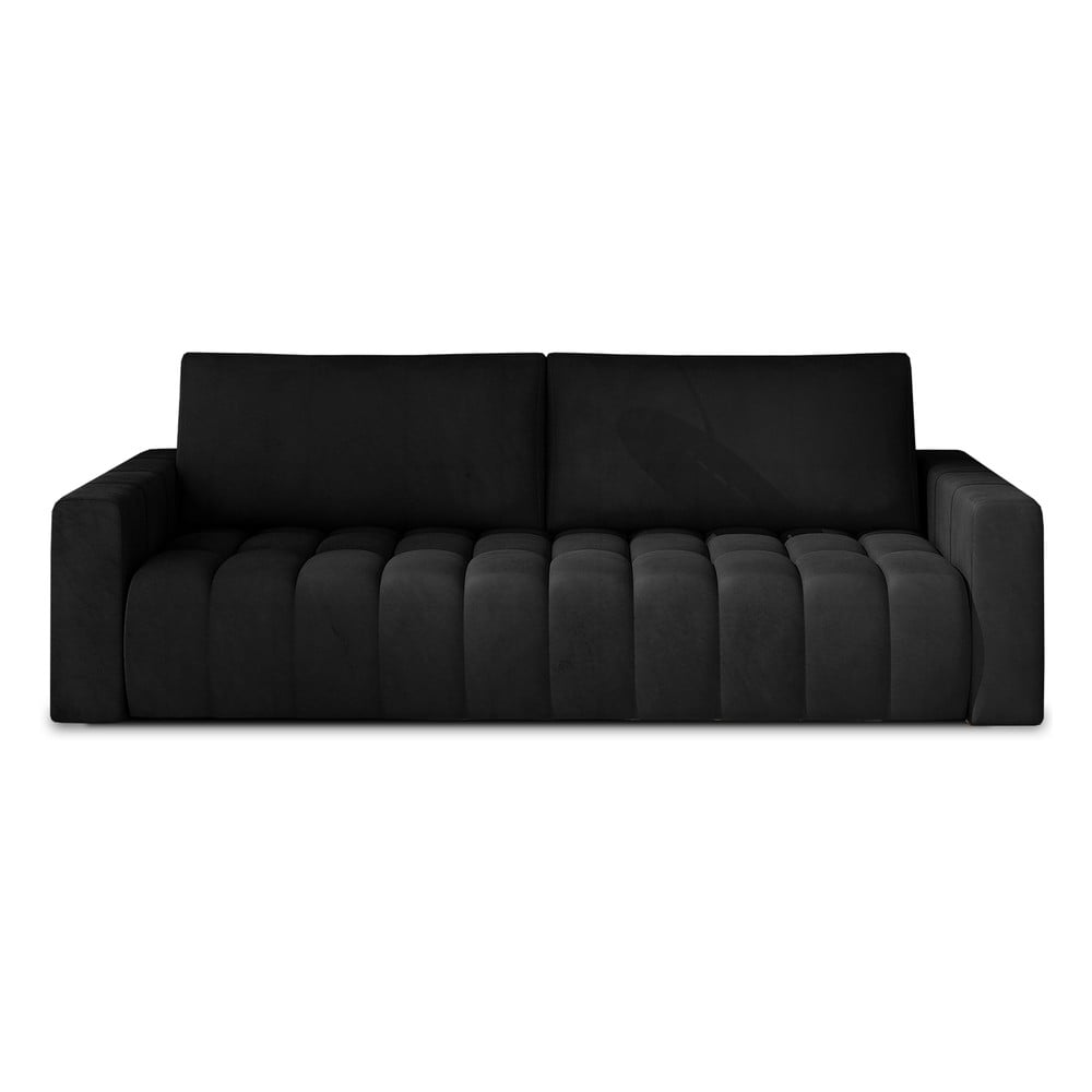Fekete bársony kinyitható-tárolóhelyes kanapé 247 cm Lazaro – ELTAP