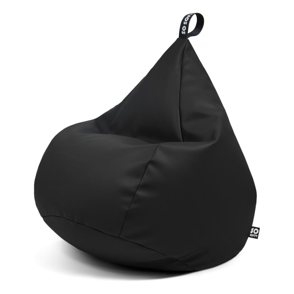 Fekete bőrutánzat gyerek babzsákfotel Drop M – So Soft?