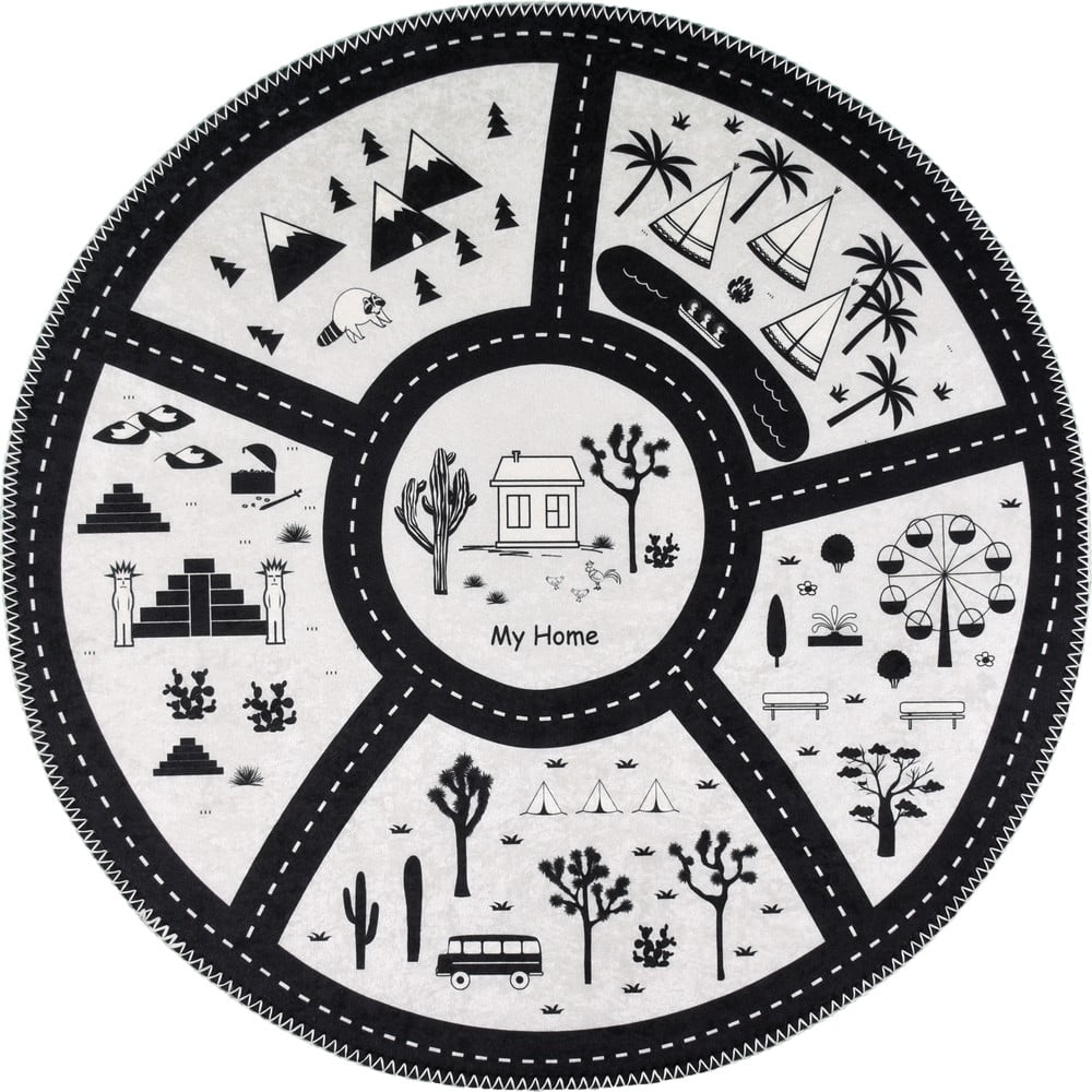 Fekete-fehér mosható gyerek játszószőnyeg ø100 cm My Home – Vitaus