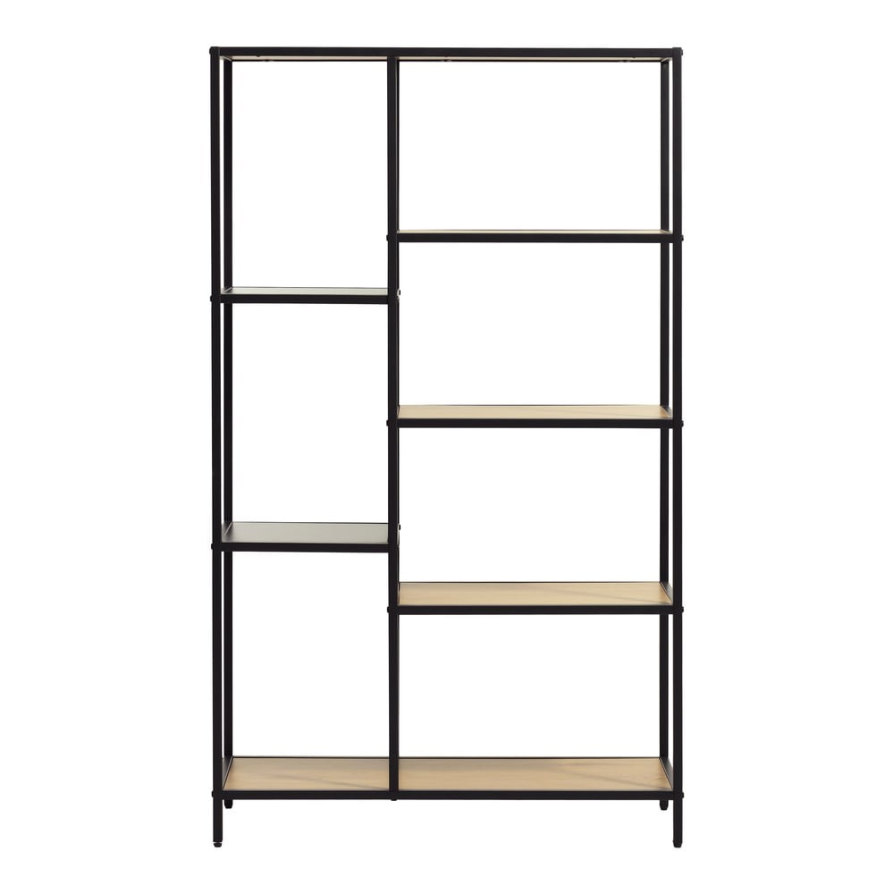 Fekete-natúr színű könyvespolc tölgyfa dekorral 80x146x35 cm Altino – Unique Furniture