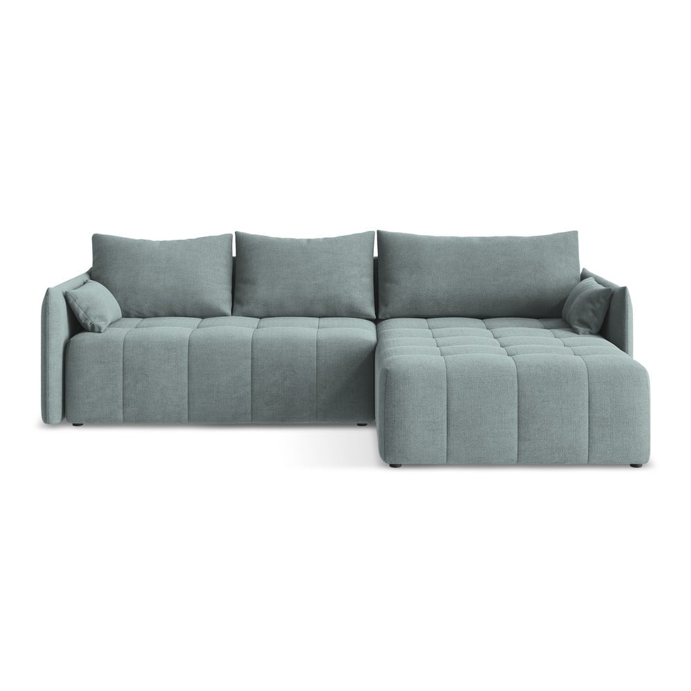 Kék kinyitható-tárolóhelyes sarokkanapé (jobb oldali-heverő résszel) Moku – Makamii