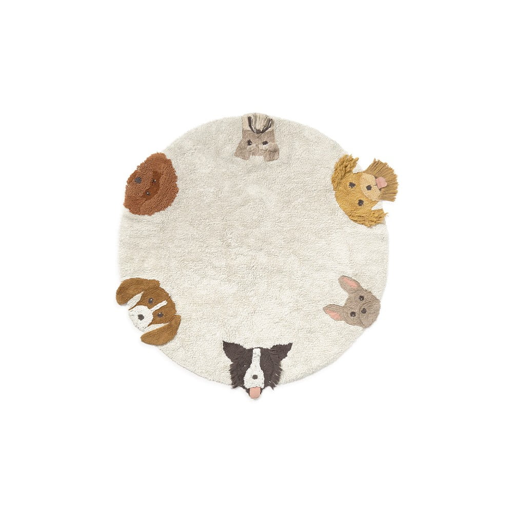 Krémszínű mosható-kézi szövésű pamut gyerek játszószőnyeg ø140 cm Dogs – Lorena Canals