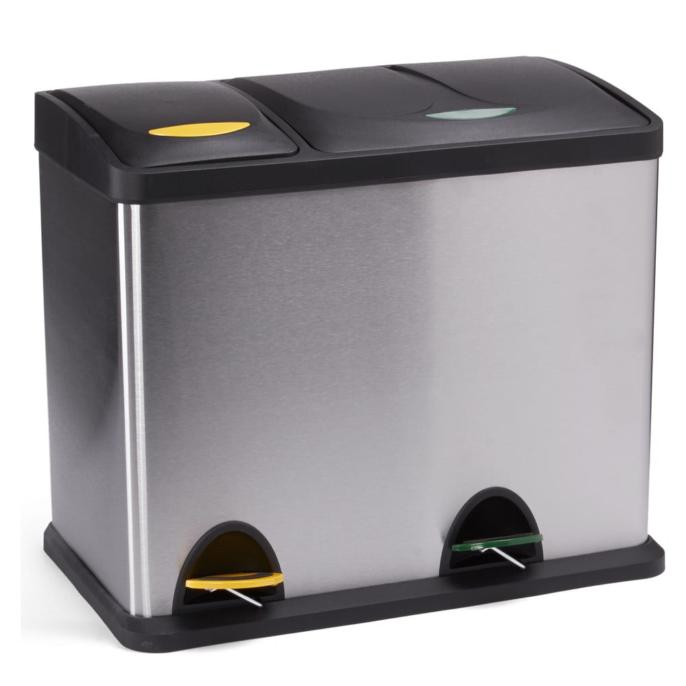 Matt ezüstszínű acél szelektív pedálos szemetes 18+8 l   Tri Selectif – MSV