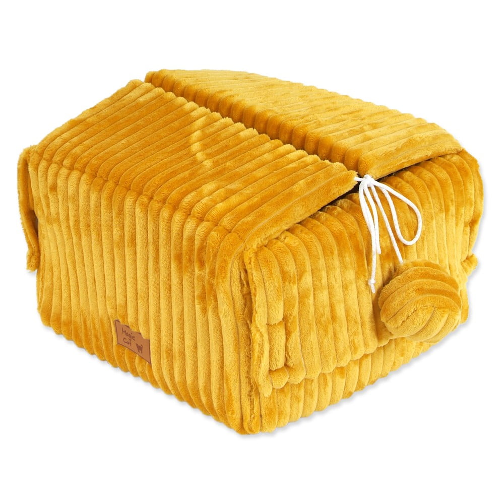 Mustársárga bújó macskáknak 40x36 cm Magic Cat Stripe – Plaček Pet Products