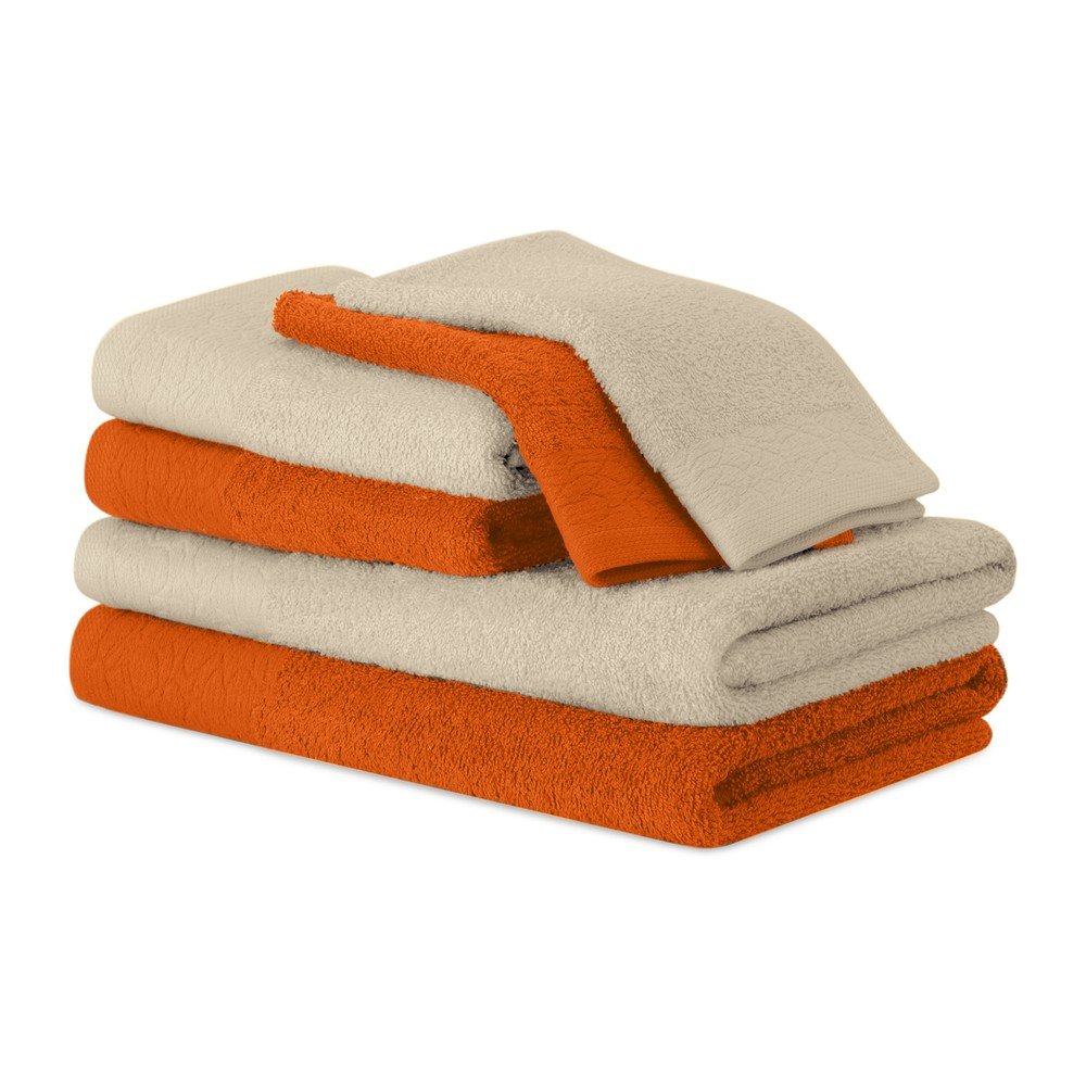 Narancssárga-bézs frottír pamut törölköző és fürdőlepedő készlet 6 db-os Flos – Restilo