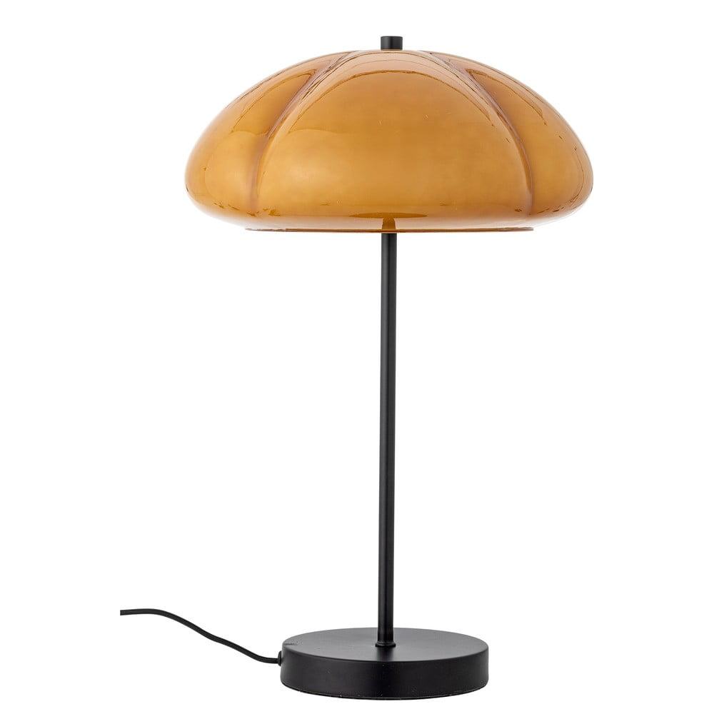 Okkersárga asztali lámpa üveg búrával (magasság 46