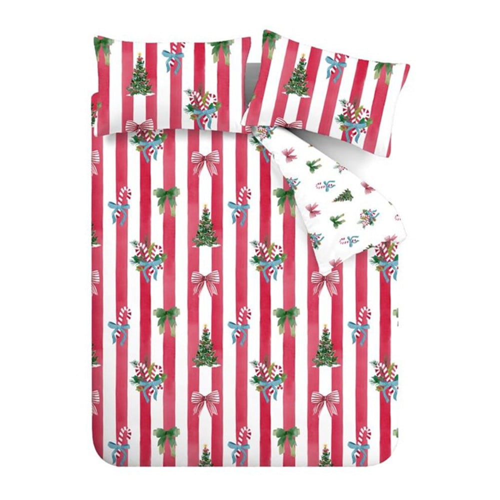 Piros-fehér egyszemélyes ágyneműhuzat 135x200 cm Christmas Stripe – Catherine Lansfield