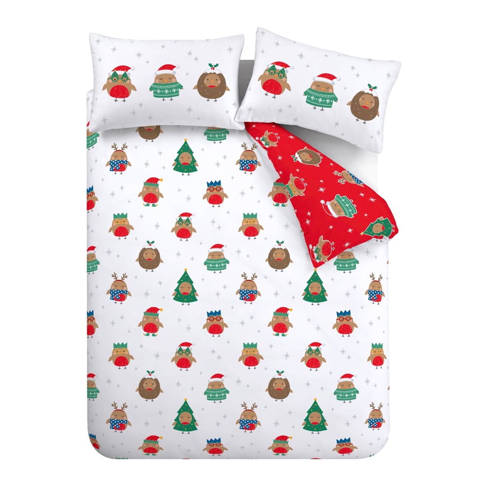 Piros-fehér egyszemélyes ágyneműhuzat 135x200 cm Party Robins – Catherine Lansfield