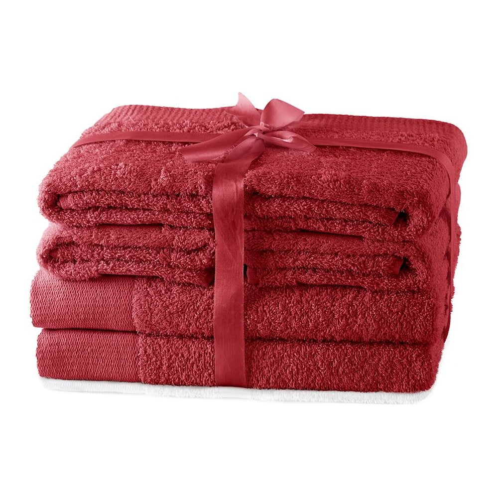 Piros frottír pamut törölköző és fürdőlepedő készlet 6 db-os Amari – Restilo