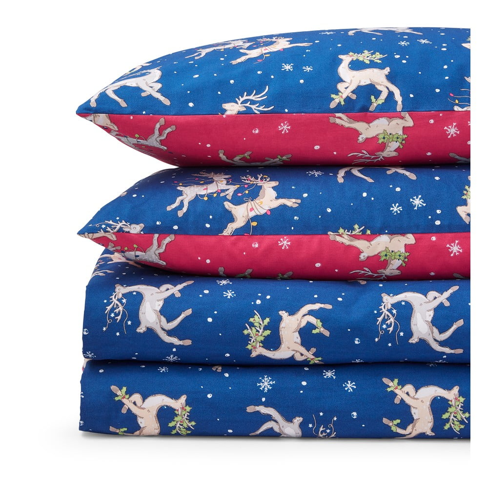 Piros-kék kétszemélyes-hosszabbított pamut ágyneműhuzat 230x220 cm Christmas Reindeer – Their Nibs
