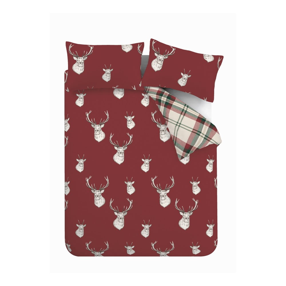 Piros kétszemélyes-hosszabbított ágyneműhuzat 230x220 cm Munro Stag Check – Catherine Lansfield